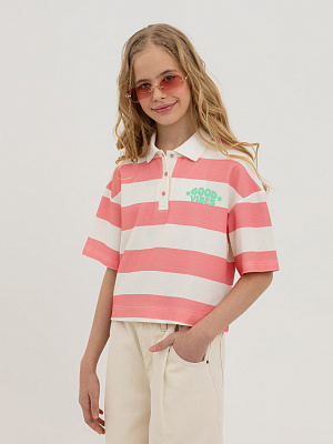 PJGCT04-KW Футболка-поло(белый-розовый) 134-170(134/140/146/152/158/164/170)