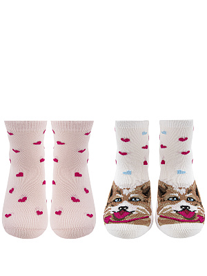 JKGAS09-WK Носки 23-34 (23-25/26-28/29-31/32-34) белый/розовый