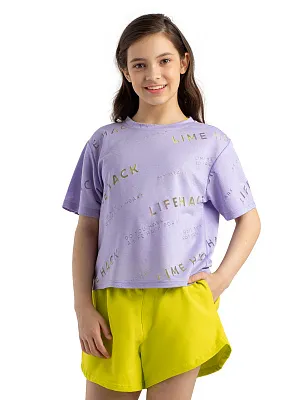 LJGCT07-V1 Футболка с топом(сиреневый) 134-164(134/140/146/152/158/164)